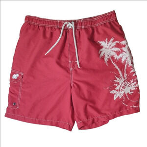 Caribbean Joe Red and White Board Shorts Tropical Design